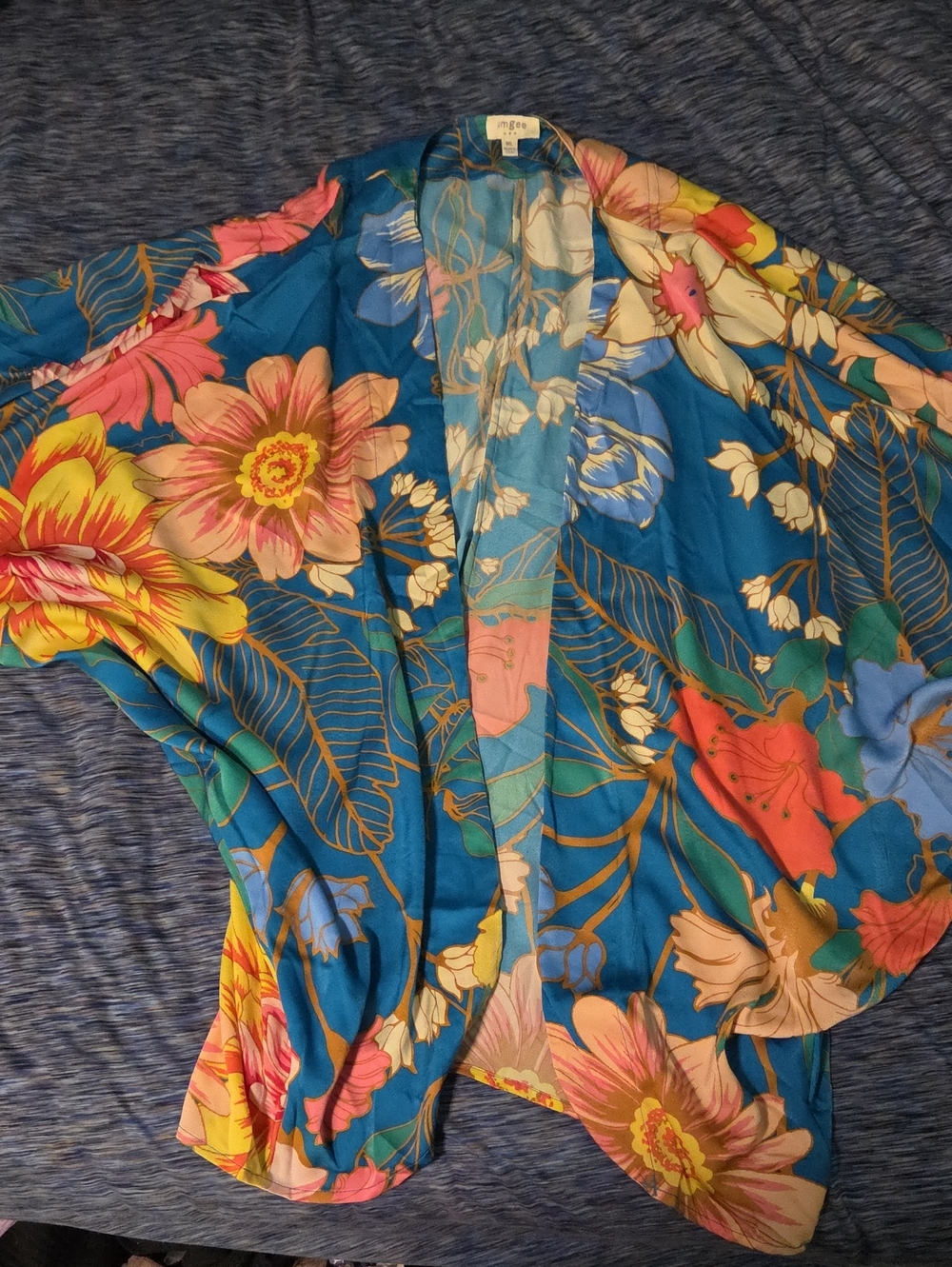 Umgee Teal Blue Floral Kimono Tunic